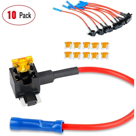 Nilight 50038R, 12V Add-a-Circuit TAP Adapter, 5 Amp Mini Blade Fuse, for Cars/Trucks/Boats, 10 Pack