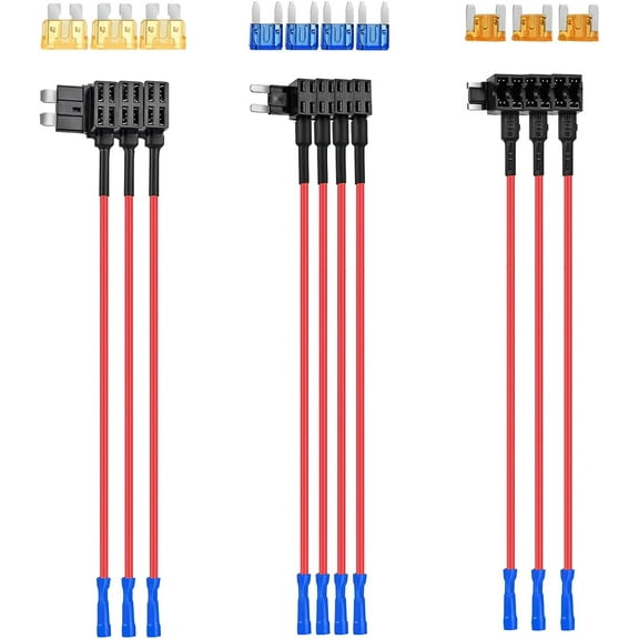 Nilight - 12V Car Add-a-Circuit Fuse Adapter with Standard and Mini TAP Profile TAP Blade Fuse for Cars Trucks Boats, 10 Pack Fuse Holder-3 types, Blue, Red, Black