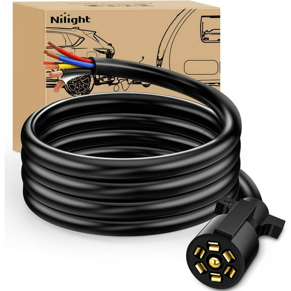 Nilight 7Way 8 Feet Heavy Duty 7 Way Plug Inline Trailer Cord for Truck Camper Blade Molded RV Cable Wire Weatherproof & Corrosion Resistant-8FT