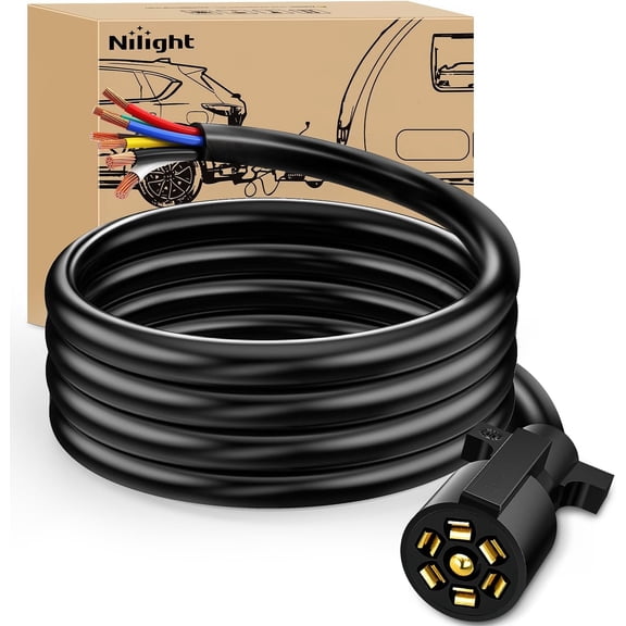 Nilight 7Way 8 Feet Heavy Duty 7 Way Plug Inline Trailer Cord for Truck Camper Blade Molded RV Cable Wire Weatherproof & Corrosion Resistant-8FT