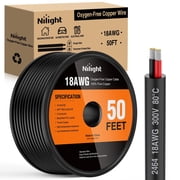 Nilight 50FT 18AWG Oxygen-Free Copper Wire Red Black Electrical Wires Stranded PVC Cord 2 Conductor Parallel 300V DC Flexible Extension Cords for LED Strips Lamps Lighting