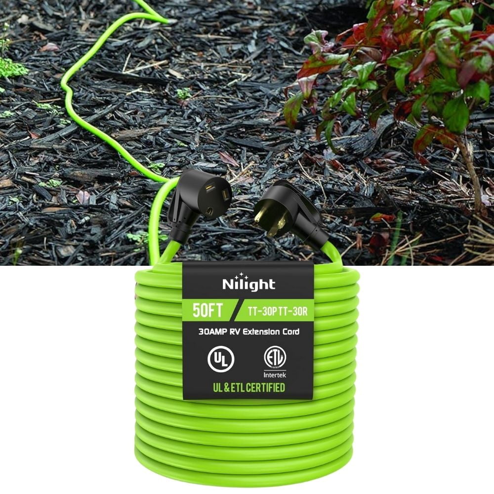 Nilight 50FT 30 Amp RV Extension Cord 125V Heavy Duty 10/3 Gauge Pure Copper TT-30P TT-30R Weatherproof