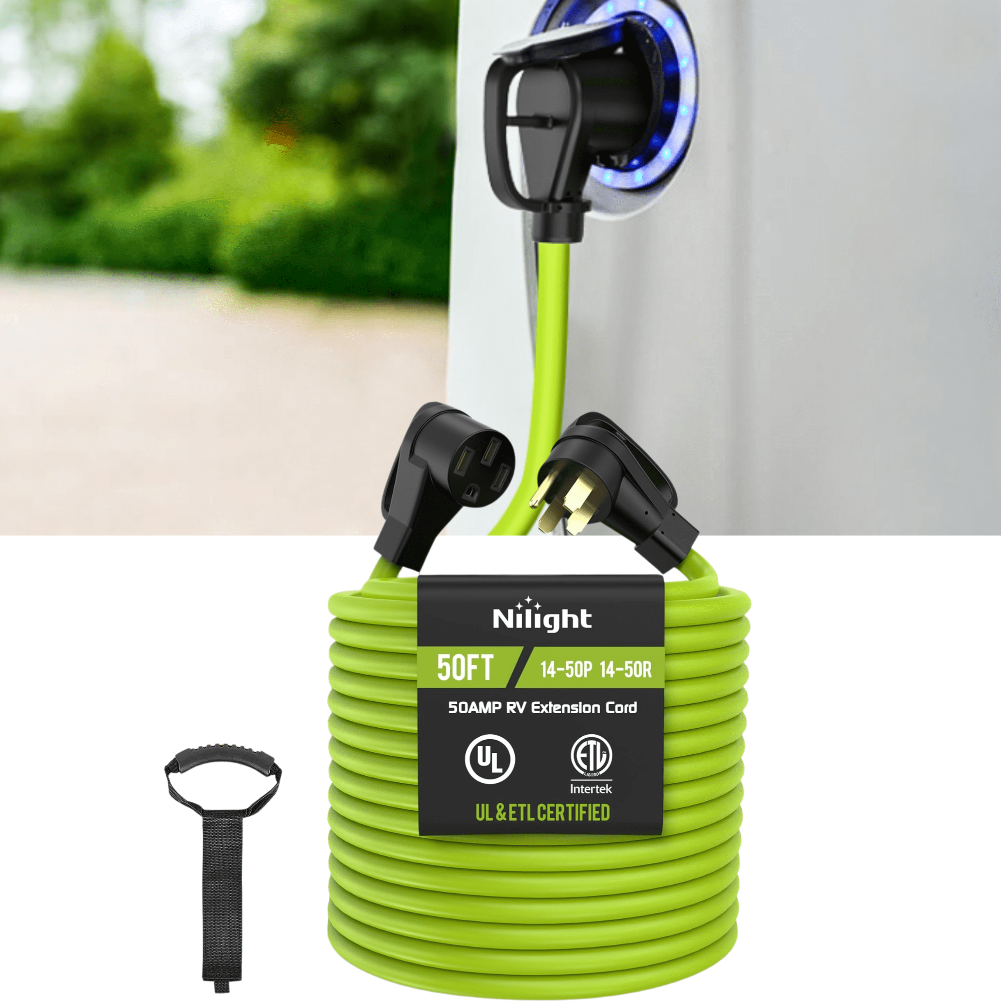 50FT 50A RV Extender Cable 250V Heavy Duty 6/3+8/1 Gauge STW Wire UL ETL Approved 4 Pole 14-50P 14-50R Weatherproof for EV Charge RV Lightweight Grey