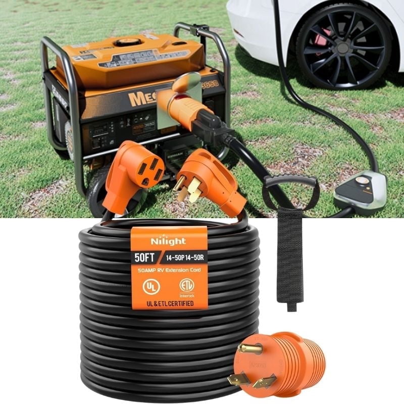 Nilight 50 ft Heavy Duty RV/EV Extension Cord Waterproof with Grip Handle, 4 Prong, NEMA 14-50P to 14-50R