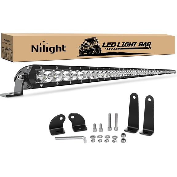 Nilight - 51Inch 250W Super Slim Spot Flood Combo Bar Driving Fog Single Row Off Road LED Lights-2 Style Mounting Brackets, White