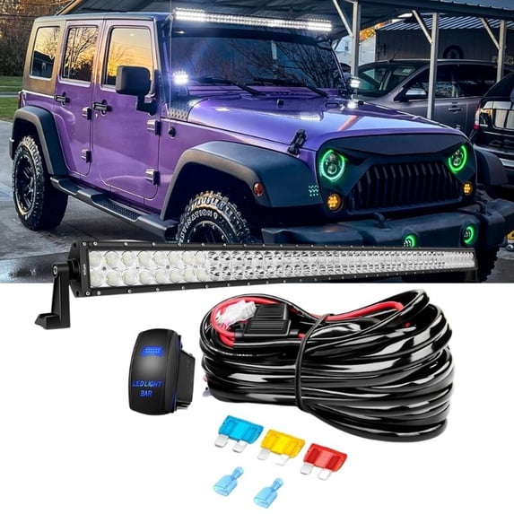 Nilight 52inch 300W Spot Flood Combo Led Light Bar off Road Driving Boat Fog Light 12V On/Off 5 Pin Rocker Switch Power 14AWG Wiring Harness Kit-1 Lead for Trucks