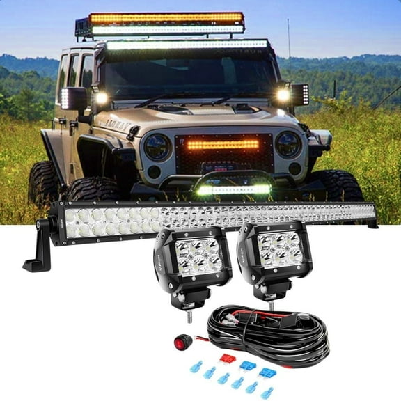 Nilight 52" Spot Flood Combo 12V Led Light Bar 2Pcs 4" 18W Spot Led Fog Lights with Off-Road Wiring Harness- 3 Leads