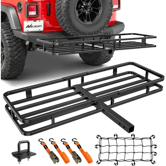 Nilight 53" X 19" X 4" Hitch Cargo Carrier Fits 2-inch Hitch Receiver 500 Lbs Capacity Basket Cargo Net|Ratchet Straps|Hitch Stabilizer for SUV Pickup Camping Traveling
