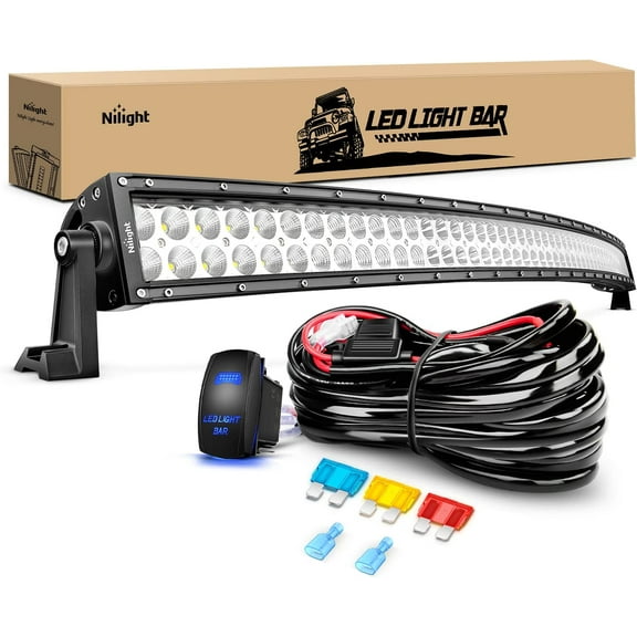 Nilight 54 Inch 312W Curved Spot Flood Combo Led Light Bar LED Off Road Light Driving Light and 1PC 14AWG 12V 5Pin Rocker Switch Wiring Harness Kit - 1 Lead