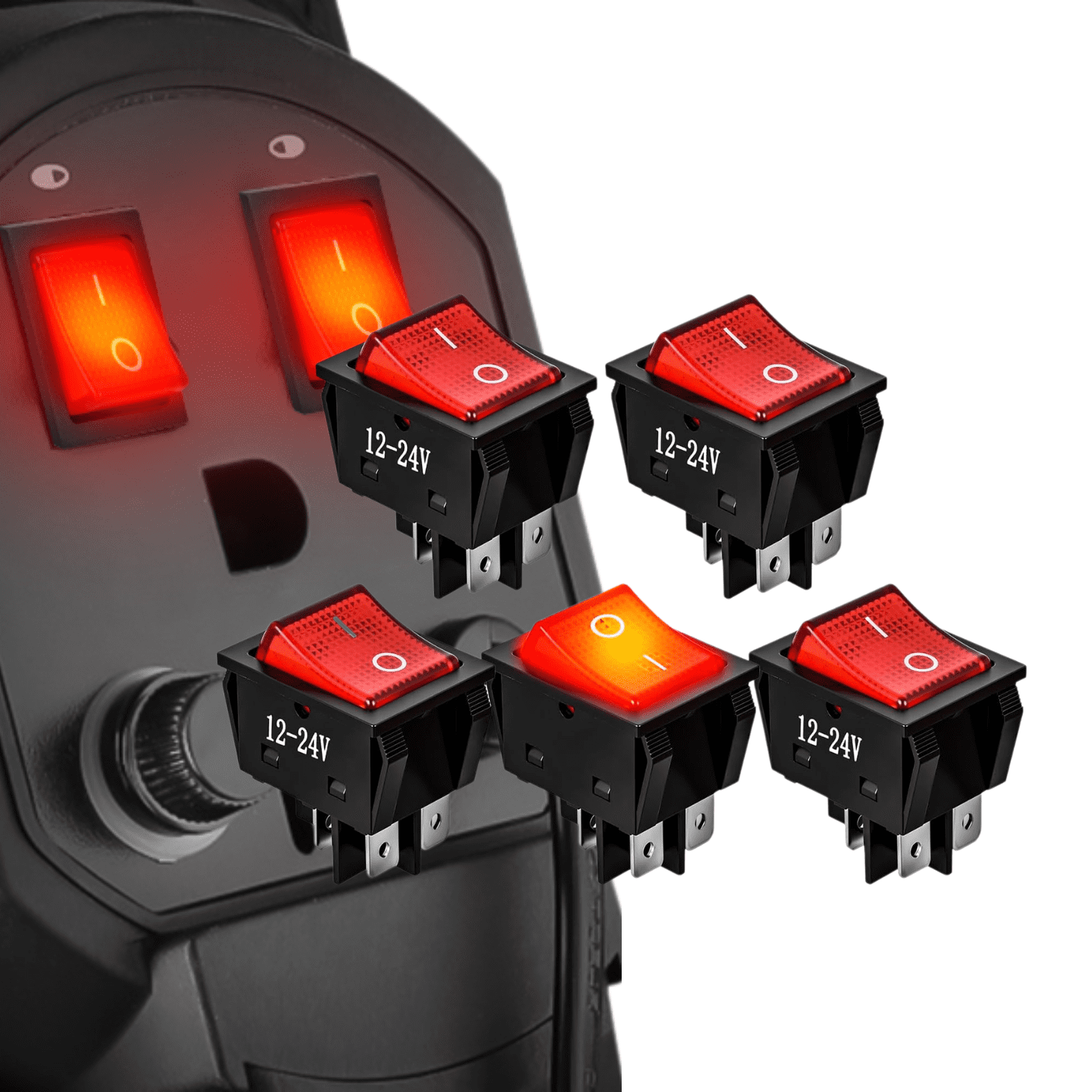 Red Led Rocker Switch Nilight 5PCS 12V-24V Red LED Rocker Switch 4 Pin DPST ON Off Toggle ...