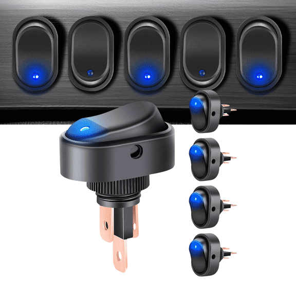 Nilight 5PCS 12V 30A Blue LED Rocker Toggle Switch 3 Pin SPST ON Off Oval 12mm Mount for Car Truck RV Motorcycle Marine