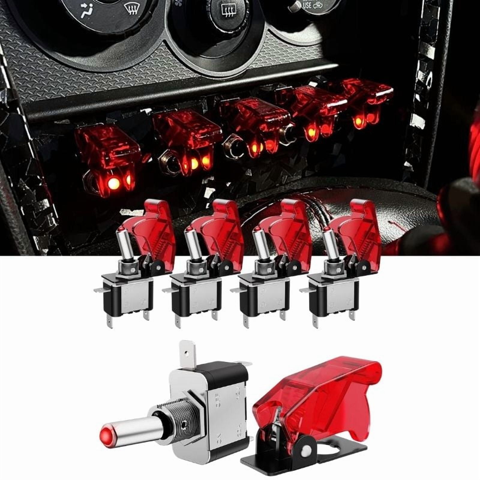 5Pcs Red Lighted Toggle Switch, 20A SPST 3 Pin ON/Off Rocker