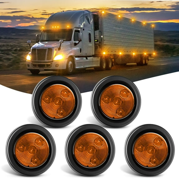 Nilight 5PCS Amber Round Trailer LED Marker Clearance Light 4 LED Flush Mount with Plug Grommet Pigtail Hardwired for Trailer Truck RV, 2 Years Warranty