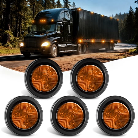 Nilight 5PCS Amber Round Trailer LED Marker Clearance Light 4 LED Flush Mount with Plug Grommet Pigtail Hardwired for Trailer Truck RV, 2 Years Warranty
