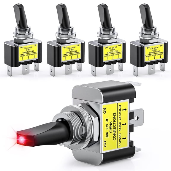 Nilight 5PCS LED Toggle Switch ON Off 12V 30A Red LED Lighted Metal Switch