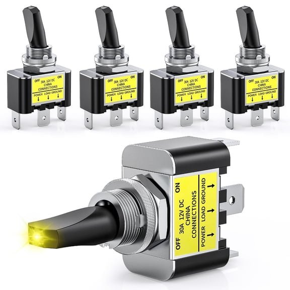 Nilight 5PCS LED Toggle Switch ON Off 12V 30A Yellow LED Lighted Metal Switch