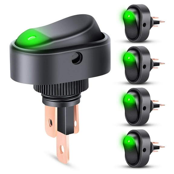 5PCS Toggle Rocker Switch with Green LED Round Dot Light, ON/Off SPST 3Pin 20A 12V Heavy Duty 12mm Illuminated Lighted Boat Switches for Home Auto Car Truck RV Marine