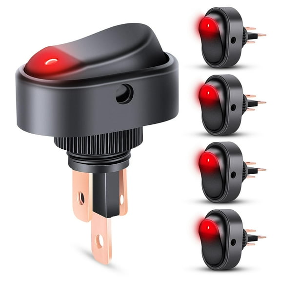 Nilight 5PCS LED Lighted Rocker Switch 12V Red Illuminated ON Off Toggle Switches 30A 3Pin SPST Oval Shaped 12mm Hole for Automotive Car Truck RV Motorcycles Marine Boats