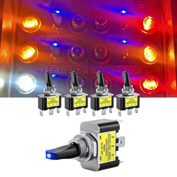 Nilight 5PCS Led Toggle Switch ON Off 12V 30A Blue Led Lighted Metal Switch Heavy Duty SPST 3 Pin Rocker Switch 12mm Mounting Hole for Automotive Cars Trucks Boats Racing Cars