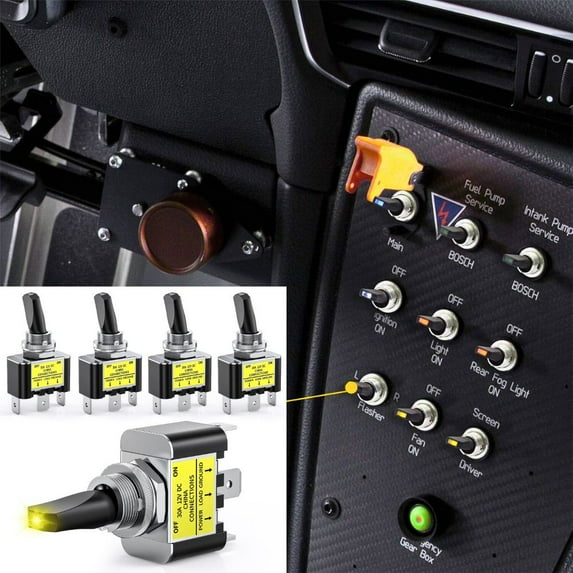 Nilight 5PCS Led Toggle Switch on off 12V 30A Yellow Led Lighted Metal Switch Heavy Duty SPST 3 Pin Rocker Switch 12mm Mounting Hole for Automotive Cars Trucks Boats Racing Cars