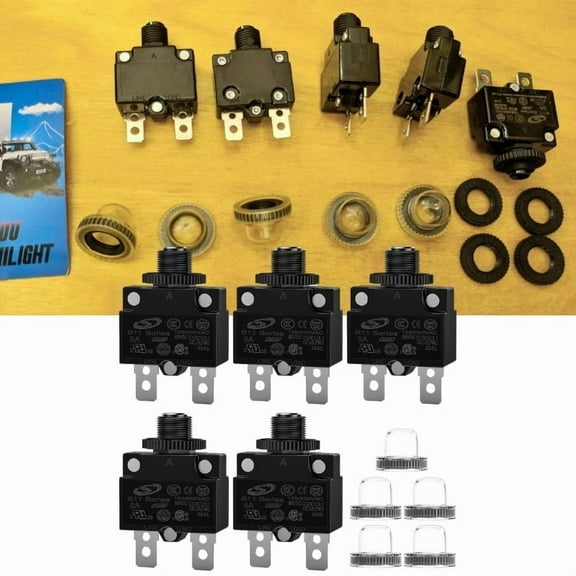 Nilight 5Pcs 5 Amps Thermal Circuit Breaker 125/250V AC 65V DC Push Button Manual Reset Thermal Overload Protector Waterproof Cap Auto Trip Resettable for Industrial 12-24V Auto Cars