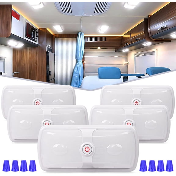 Nilight 5pcs 12V RV Interior Lights LED Ceiling Double Dome Light with ON Off Switch Lighting Natural White 4000-4500K for Car Trailer Camper Boat