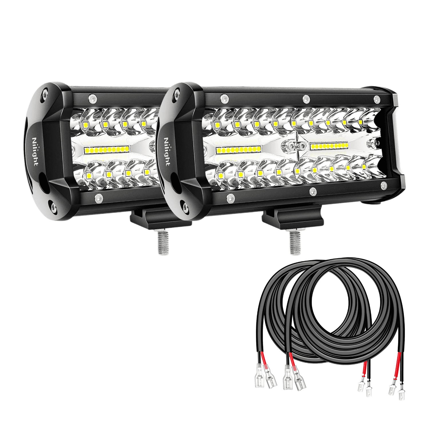 Nilight 6.5 Inch 2PCS LED Light Bars with 16AWG Wiring Harness, Off-Road Auxiliary Driving Lights Kit for Trucks, Pickups, SUVs, Jeeps and UTVs