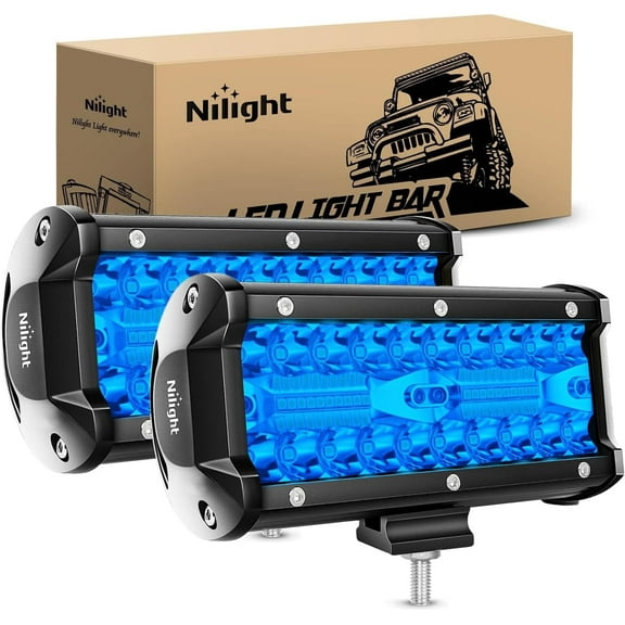 Nilight 6.5" LED Light Pod Blue Triple Row 2PCS 120W Flood Spot Combo Driving Fog Lights Fishing Hunting Emergency Safety Signal Deck Trailer Lights for UTV Pick-up Van Boat Tractor