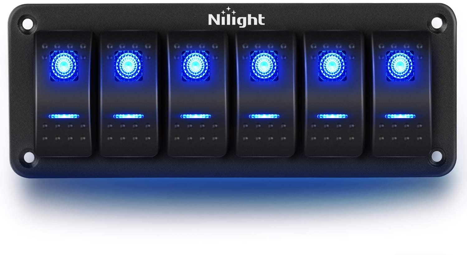 Nilight 6 Gang Rocker Switch Aluminum Panel Toggle Dash 5 Pin ON/Off