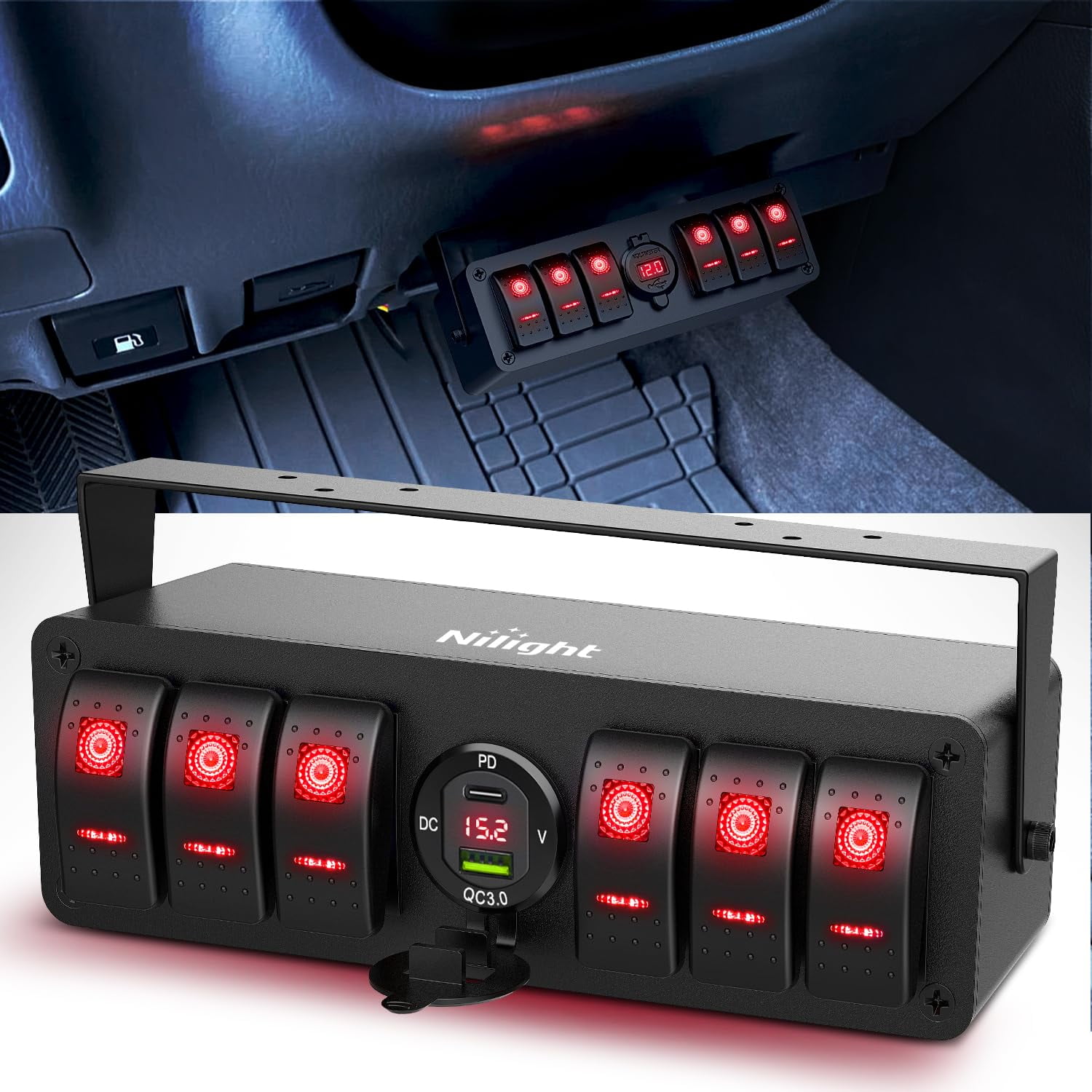 Nilight 6 Gang Rocker Switch Box 12V SPST ON Off Toggle Switches PD ...