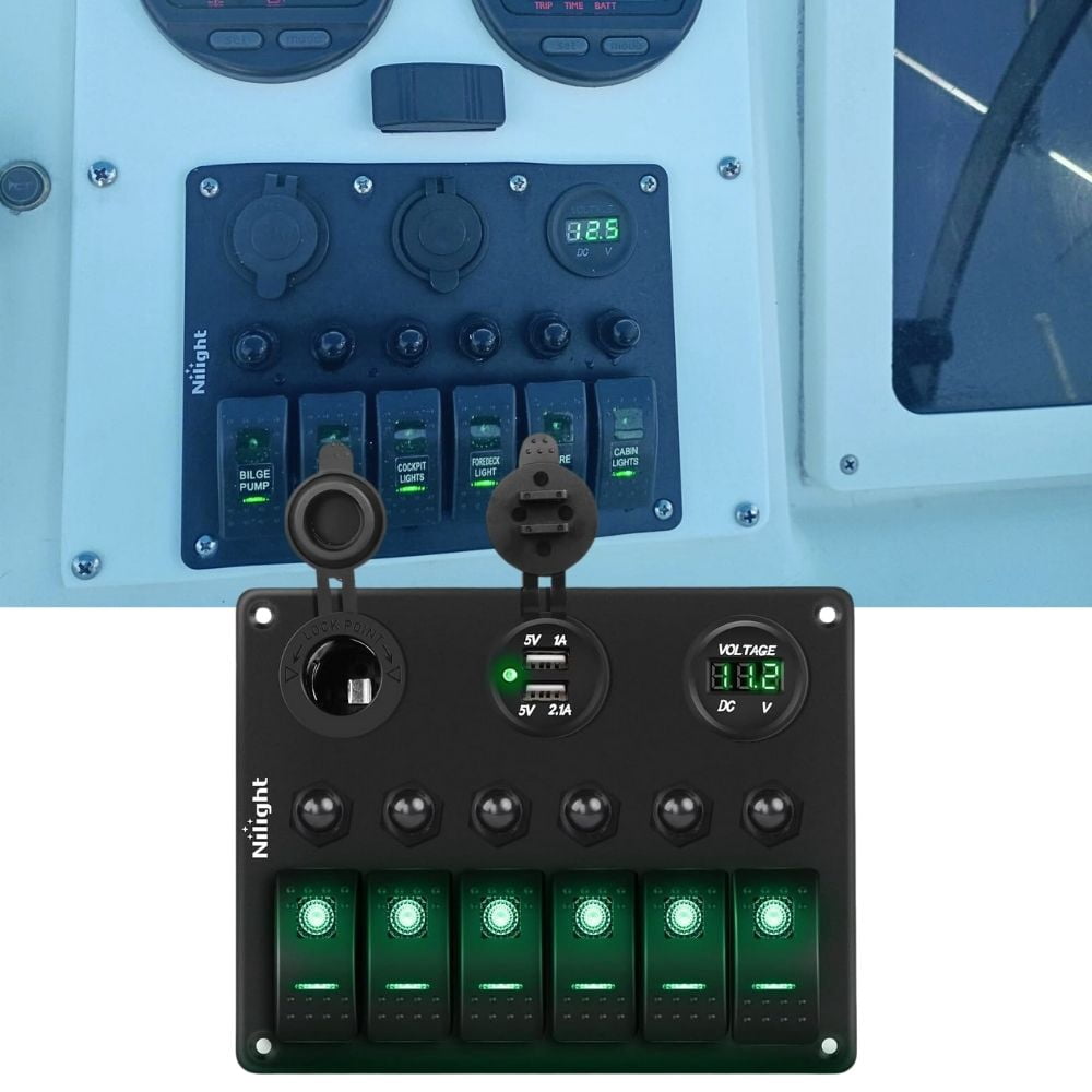 Nilight 6 Gang on off Rocker Switch Panel Green Backlit 12V 24V Led ...