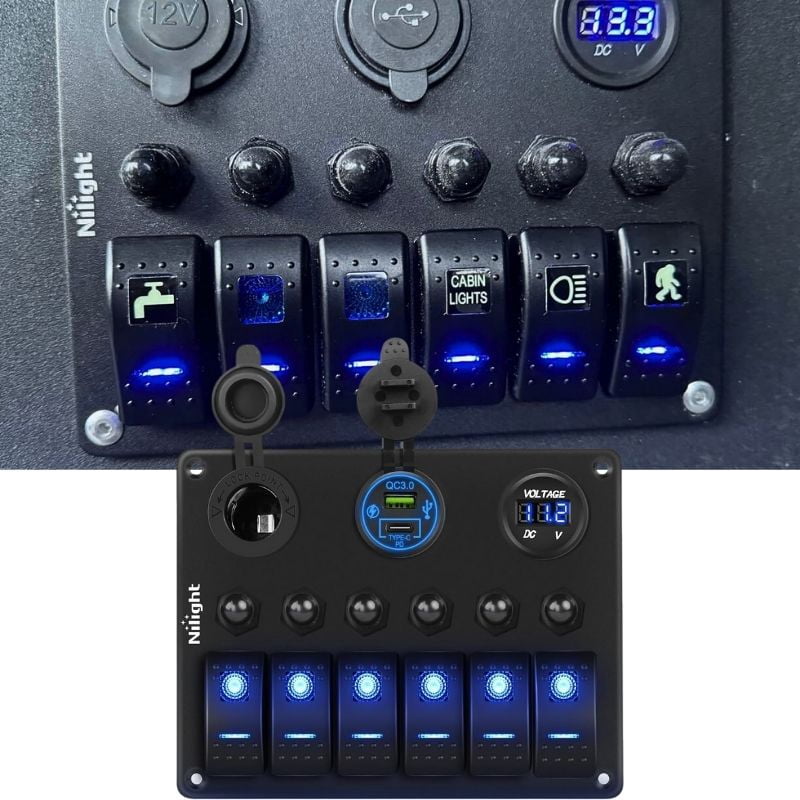 6 Gang Rocker Switch Panel with Waterproof Pre-Wired Aluminum Panel ...