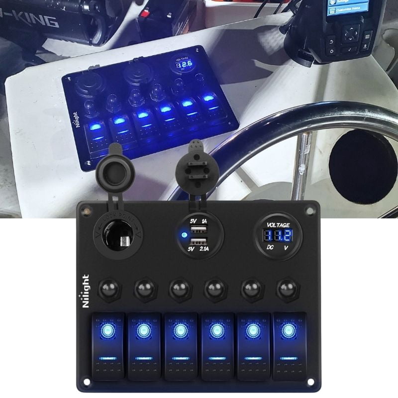 Nilight 6 Gang on off Rocker Switch Panel 12V Voltmeter Dual USB Charger  Cigarette Lighter Socket For RV Truck Boat