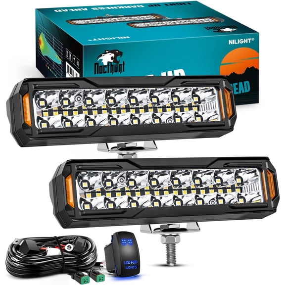 Nilight 6 Inch LED Light Bar 2PCS 50W Off Road Driving Work Fog Lights Spot Flood Combo IP67 Waterproof with 18AWG Rocker Switch Wiring Harness Kit for Truck Pickup SUV ATV UTV Boat Motorcycle 4x4