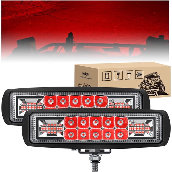 Nilight 6 Inch Red LED Light Pods 2 PCS 60W Flood Spot Combo Beam Off Road Driving Fog Fishing Hunting Emergency Safety Signal Trailer Lighting for 12V 24V ATV UTV Pickup Truck Tractor Boat