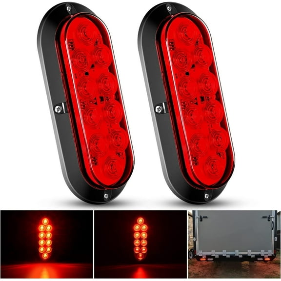 Nilight 6" Oval Red LED Trailer Tail 2PCS 10 LED Waterproof Stop Brake Turn Trailer Lights for Truck RV Boat Bus Lorry Camper Van Caravan, 2 Years Warranty