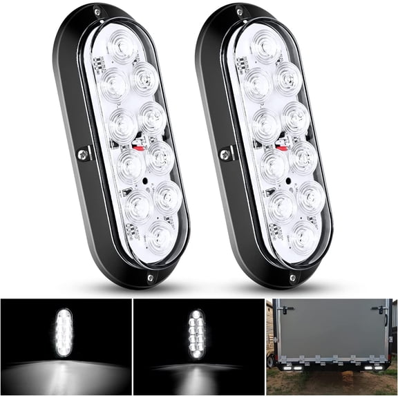Nilight 6" Oval White LED Trailer Tail Lights 2PCS 10 LED Waterproof Reverse Back Up Trailer Lights for Truck RV Boat Bus Lorry Camper Van Caravan, 2 Years Warranty