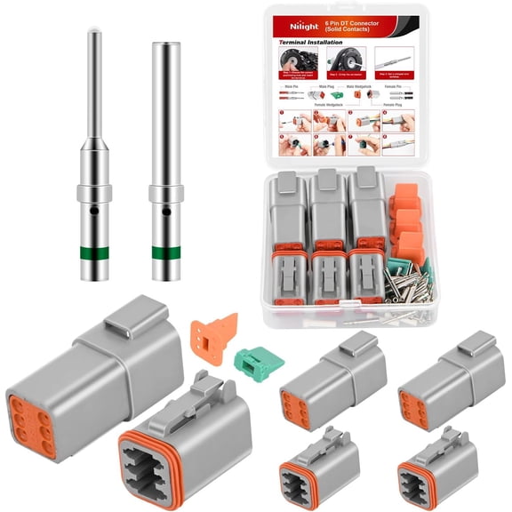 Nilight 6 PIN DT Connector Kit 3 Sets Size 16 Solid Contacts Waterproof Male Female Terminal for 14-20 AWG DT Series Connectors Car Truck Motorcycle Off-Road Vehicles Boat