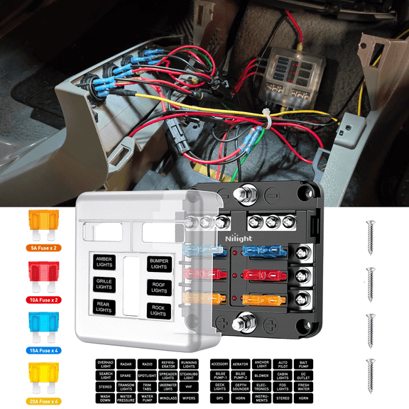 Nilight 12V Fuse Block, Waterproof Boat Fuse Panel with LED Warning Indicator Damp-Proof Cover, 6 Circuits with Negative Bus Fuse Box for Car Marine RV Truck