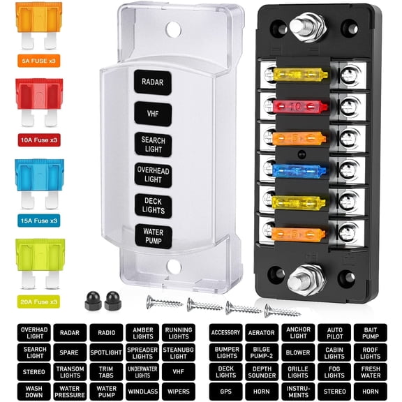 Nilight 6 Way Fuse Block with Negative Bus 12V Blade Fuse Holder ATC/ATO Standard Fuse Box Label Stickers Waterproof Cover Fuse Panel for Automotive Cars Trucks RVs Campers Vans