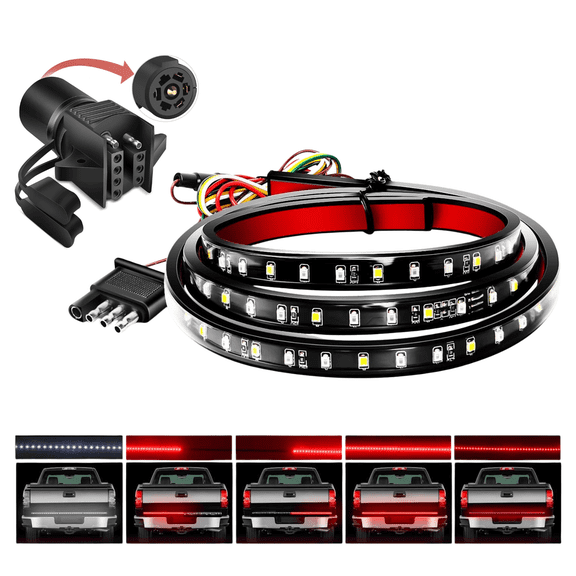 Nilight 60 Inch 108 LED Truck Tailgate Light Bar with 7 Pin to 4 Pin/5 Pin Trailer Adapter, Red Brake Turn Signal White Reverse Light Strip for Pickup Rear Lighting