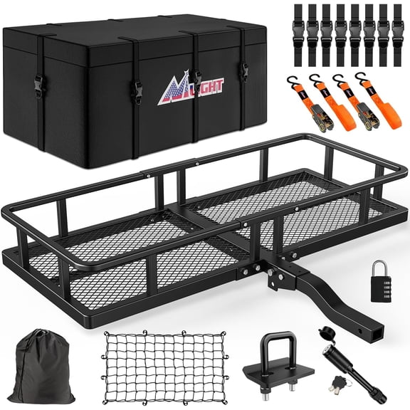 Nilight 60" x 24"x 7.87" Folding Carrier Fits 2-Inch Receiver 500 Lbs Capacity Bag Net Ratchet Straps Lock Stabilizer for SUV Pickup RV Van