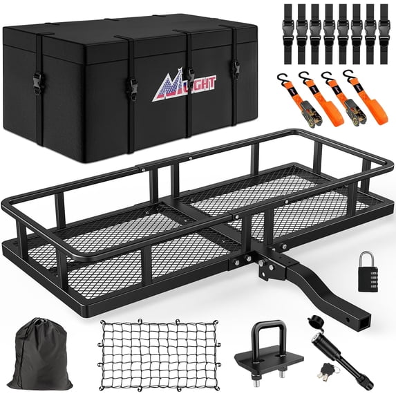 Nilight 60" x 24"x 7.87" Folding Carrier Fits 2-Inch Receiver 500 Lbs Capacity Bag Net Ratchet Straps Lock Stabilizer for SUV Pickup RV Van