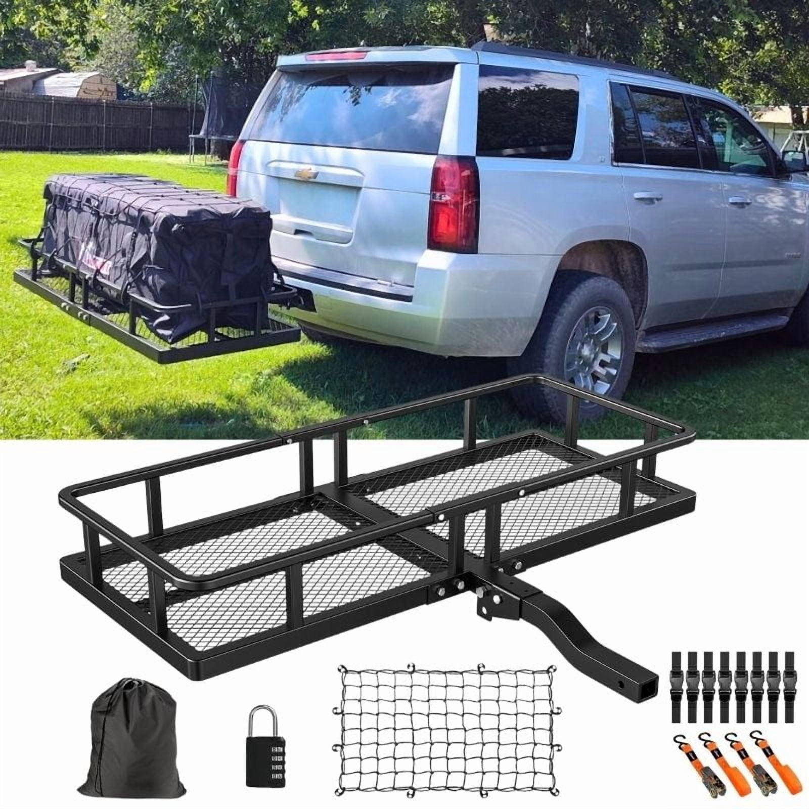 Nilight 60" x 24"x 7.87" Folding Hitch Cargo Carrier Fits 2-inch Hitch Receiver 500 Lbs Capacity Soft Waterproof Cargo Bag Cargo Net Ratchet Straps for SUV Pickup RV‘s Vans Cars