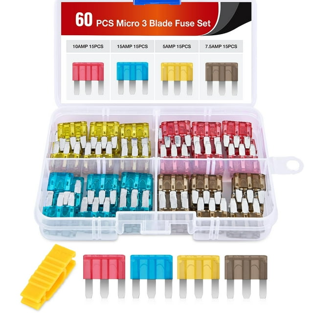 Nilight 60PCS Micro3 Fuse ATL Car Blade Fuses Assortment Kit 3 Prong