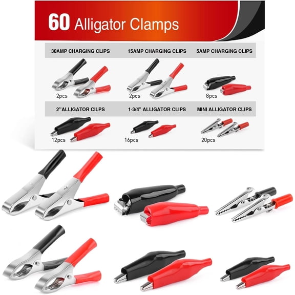 Nilight 60Pcs Metal Alligator Clip Clamp Assortment Test Lead Electrical Battery Clamp Connector Alligator Connector Electrical Assortment Charging Clip