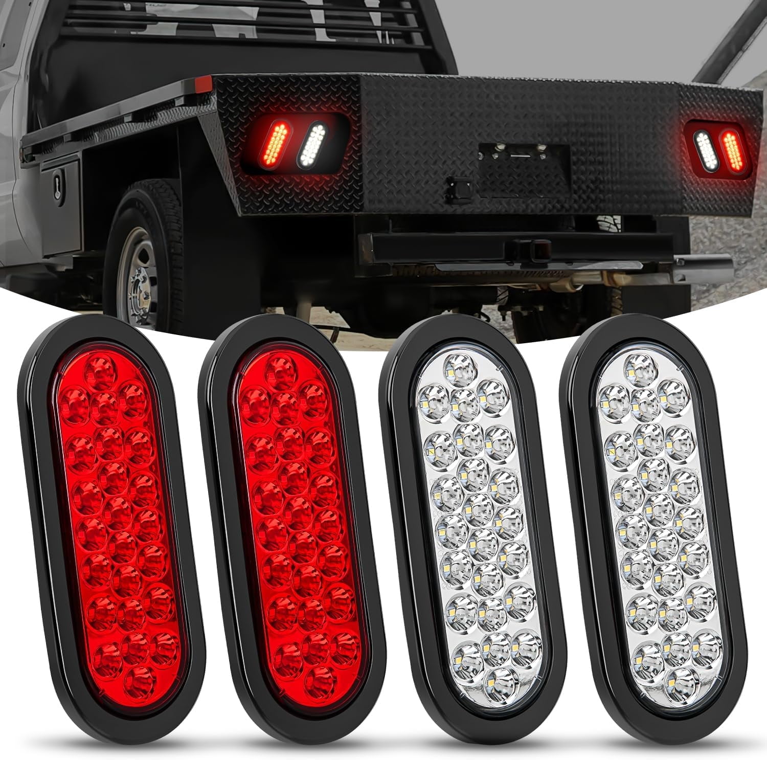 Rear Lights (1) - Red/White - Laser Etched 5-Pin Double Pole Single Throw Maintained ON-Off DPST Toggle Switch 20A 12V 並行輸入品 Universal LED Trailer Tail Lights Brake Turn Signal Reverse