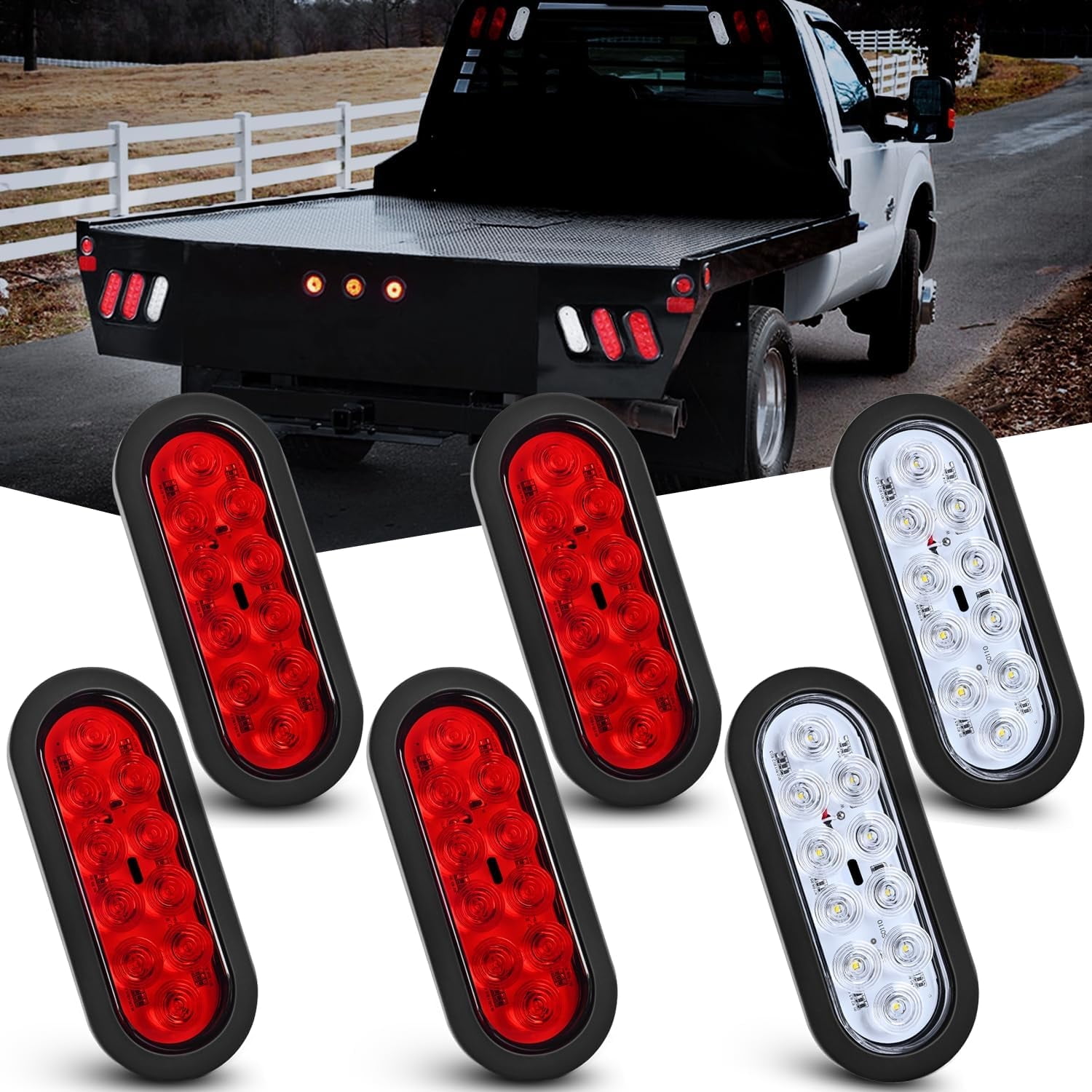 Rear Lights (1) - Red/White - Laser Etched 5-Pin Double Pole Single Throw Maintained ON-Off DPST Toggle Switch 20A 12V 並行輸入品 Universal LED Trailer Tail Lights Brake Turn Signal Reverse