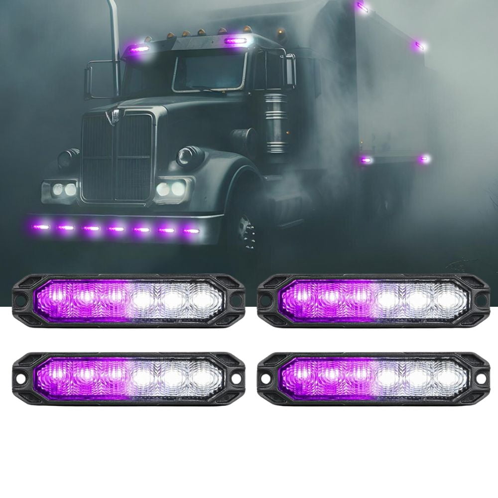 Nilight 6LED Emergency Strobe Lights 4PCS Ultra Slim Surface Mount Hazard Caution Light bar 12-24V Sync Feature Warning Flashing Light kit for Truck Car Vehicle ATV SUV UTV Purple and White