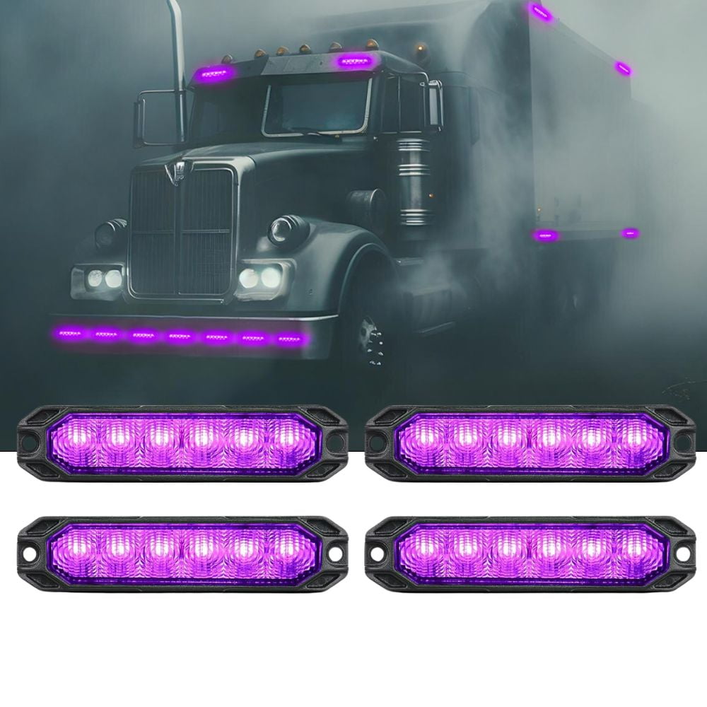 Nilight 6LED Emergency Strobe Lights 4PCS Ultra Slim Surface Mount Hazard Caution Light bar 12-24V Sync Feature Warning Flashing kit for Truck Car Vehicle ATV SUV UTV Purple